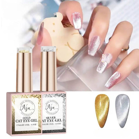Nail Supplies Australia Gold & Silver Cat Eye Gel Nail Polish