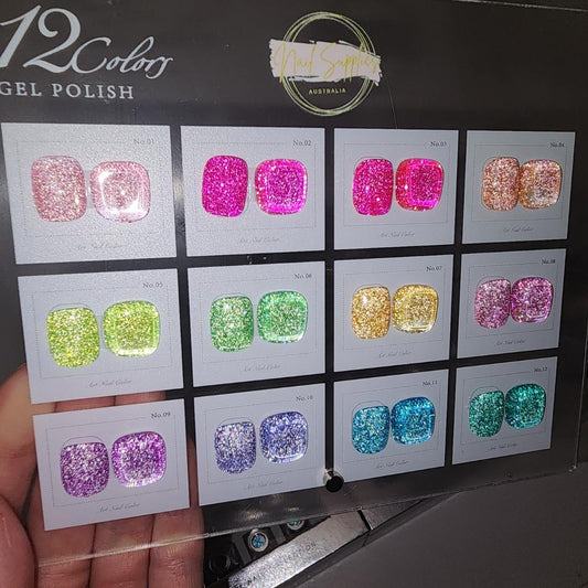 Reflective Glitter Gel Polish Set by nail supplies Australia 