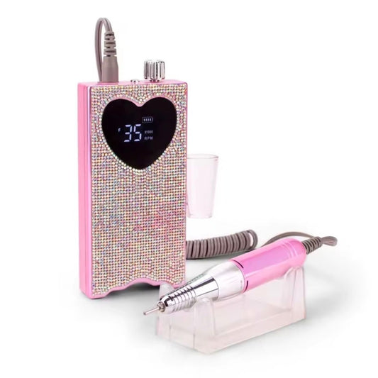Professional pink nail drill with charging dock and ceramic drill bit