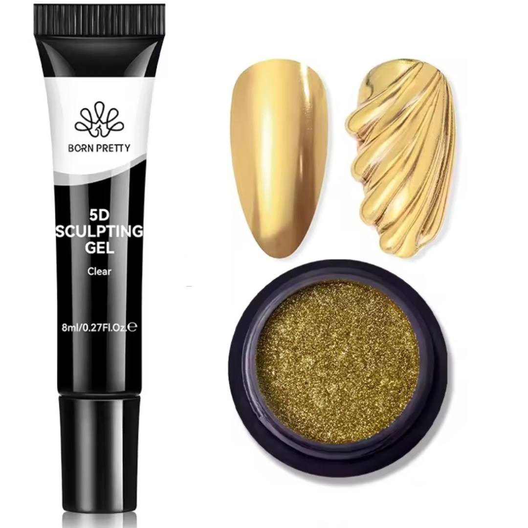 Born Pretty 5D sculpting Gel with gold Chrome 