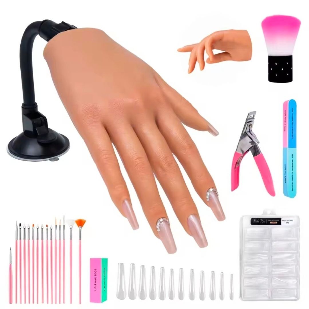 Professional silicone nail practice hand starter kit with suction base and accessories