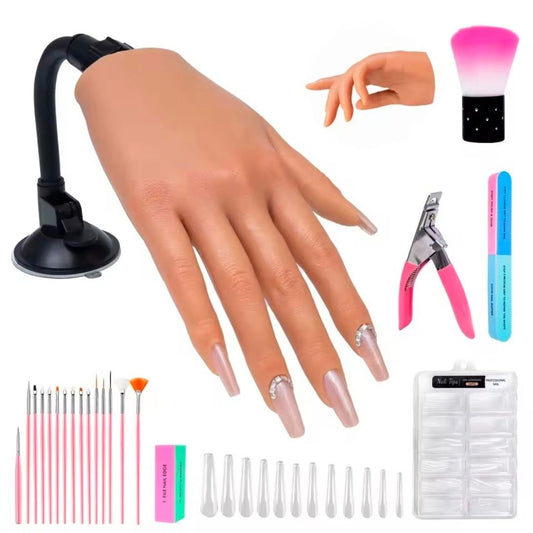 Professional silicone nail practice hand starter kit with suction base and accessories