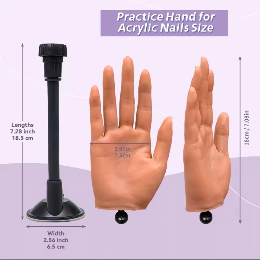 Adjustable nail practice hand with bendable fingers for acrylic and gel training