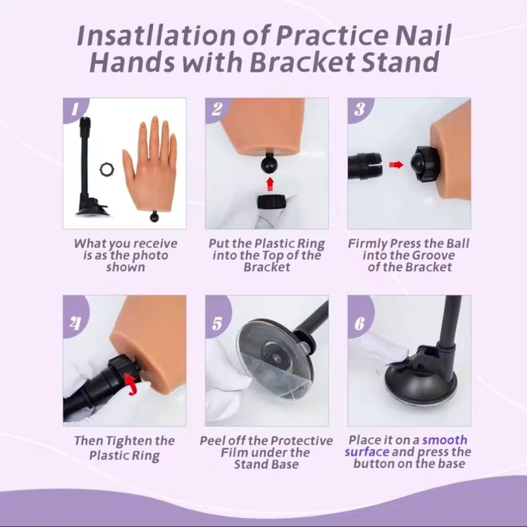 Silicone practice hand for learning acrylic nails, builder gel and nail art