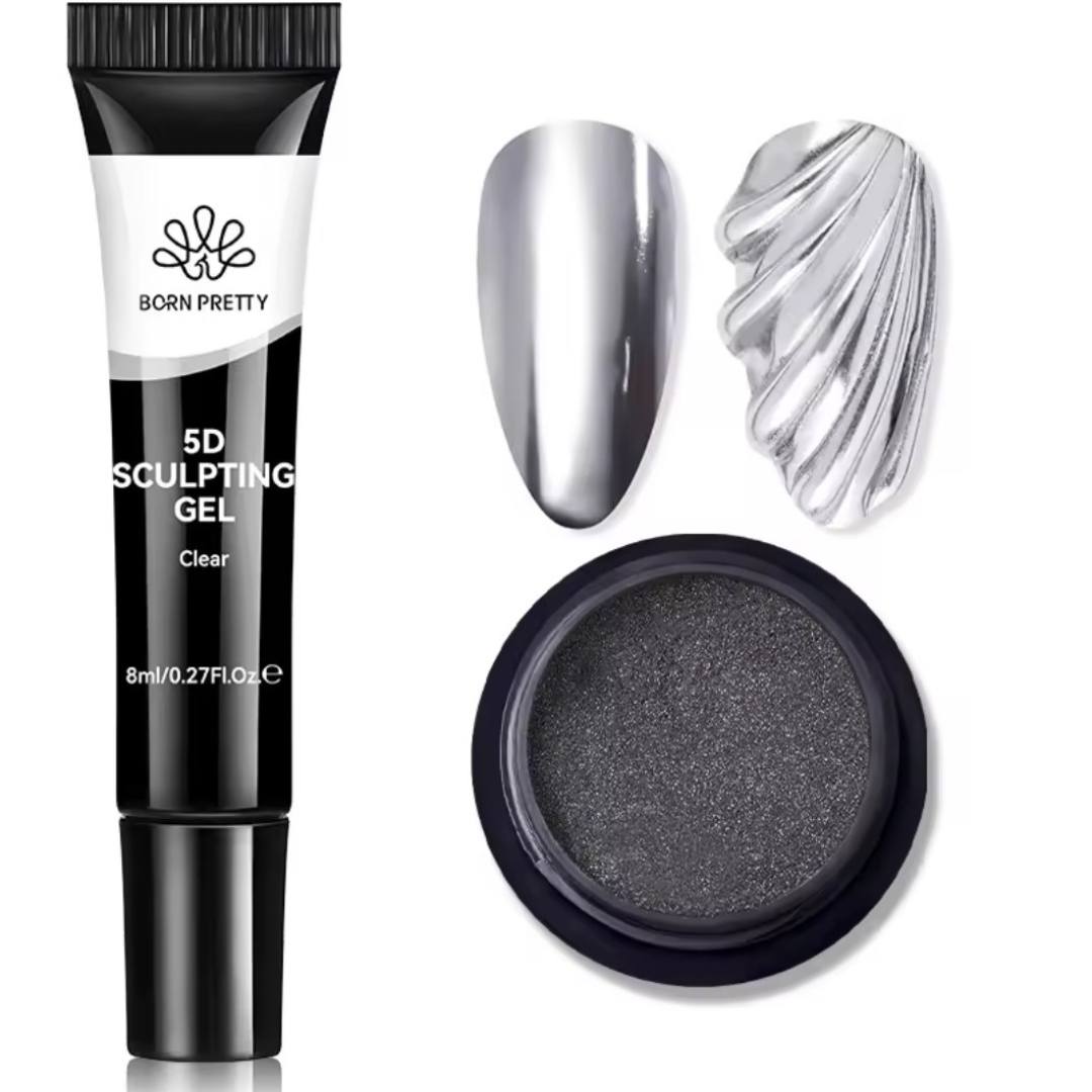 Born Pretty 5D sculpting Gel with silver chrome 