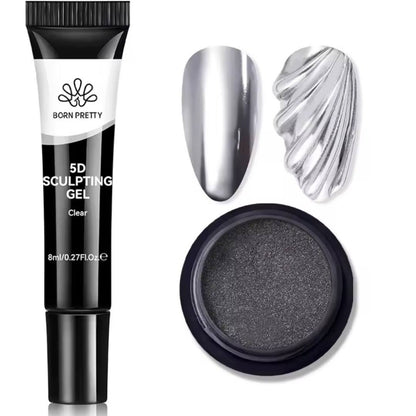 Born Pretty 5D sculpting Gel with silver chrome 