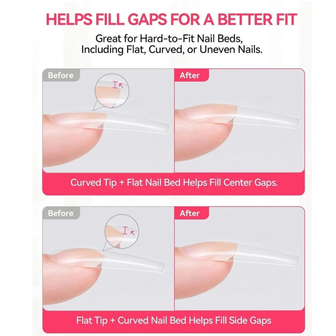 Pressing a glued press-on nail onto a natural nail
