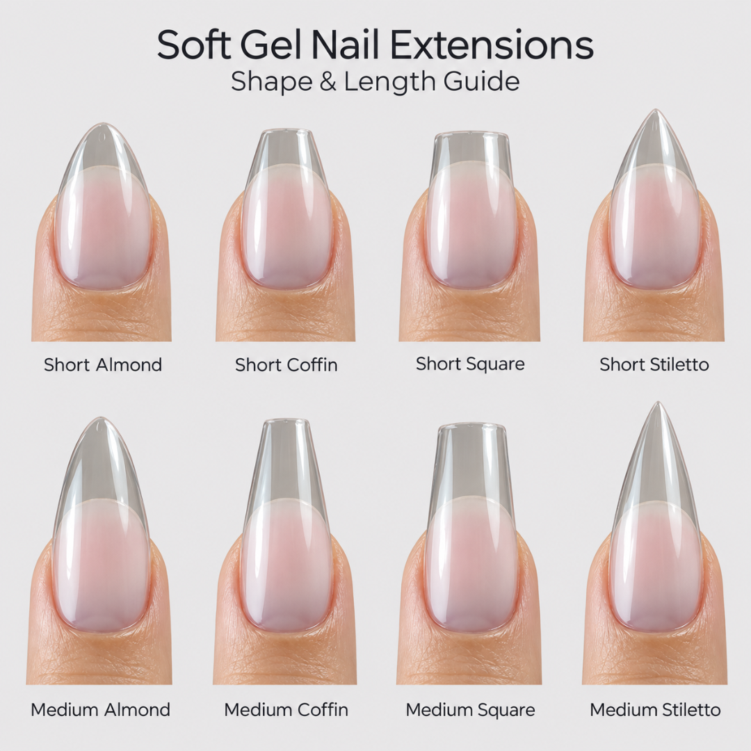 Nail Supplies Australia Soft Gel Extension Shape & Length Guide 