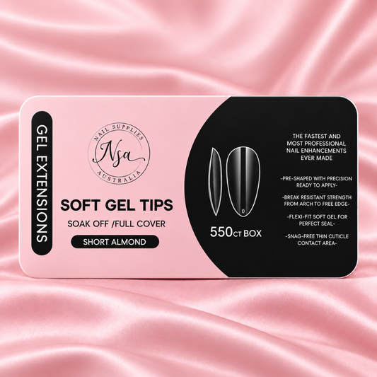 Short almond soft gel nail tips by Nail Supplies Australia