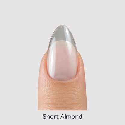 1. Short almond full-cover gel tips applied to nails