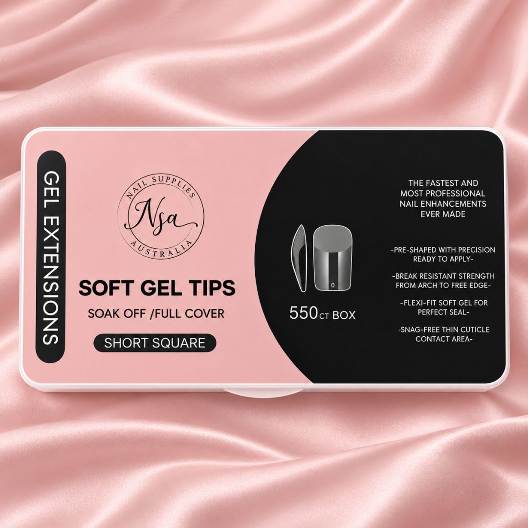 Short square soft gel nail tips by Nail Supplies Australia