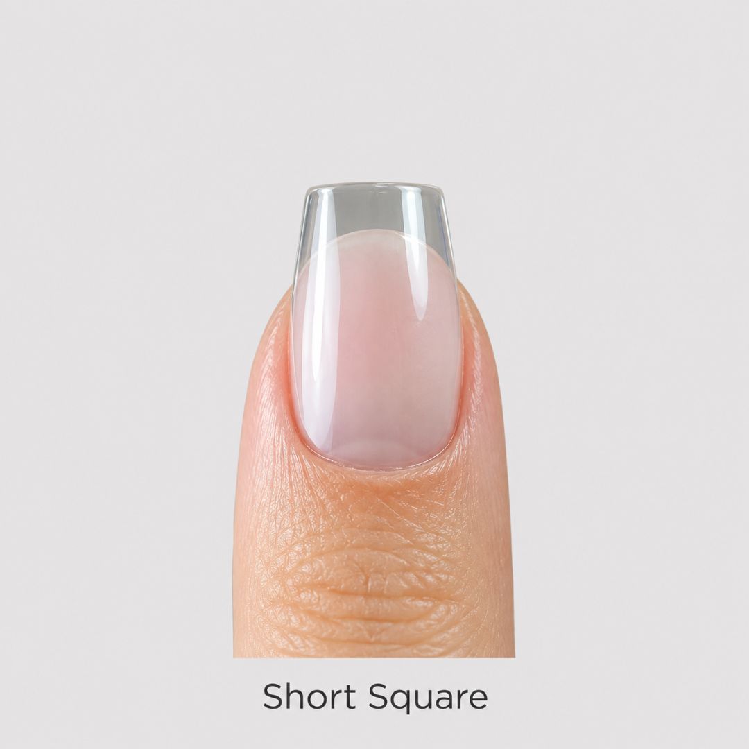 Close-up of the pre-buffed surface on a short square gel nail tip