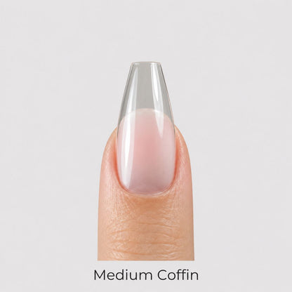Close-up of the tapered sides and flat edge of a medium coffin nail tip