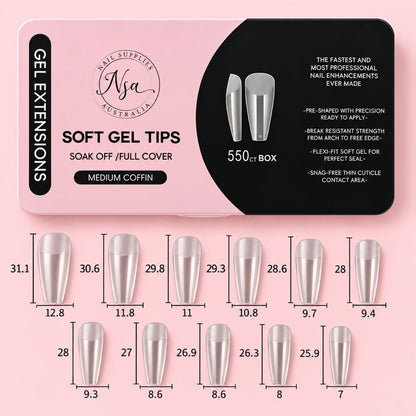 Medium coffin soft gel nail tips size and measurement chart