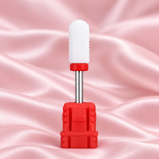 Fine ceramic safety nail drill bit with smooth rounded top and red band