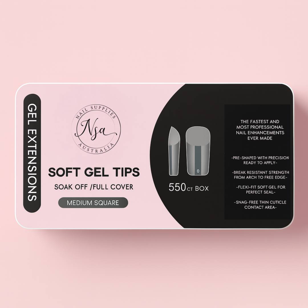 White Tips Medium Rounded Square Medium Square Soft Gel Tips by Nail Supplies Australia