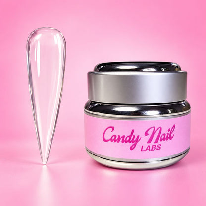 Candy Nail Labs clear hard builder gel and transparent nail swatch
