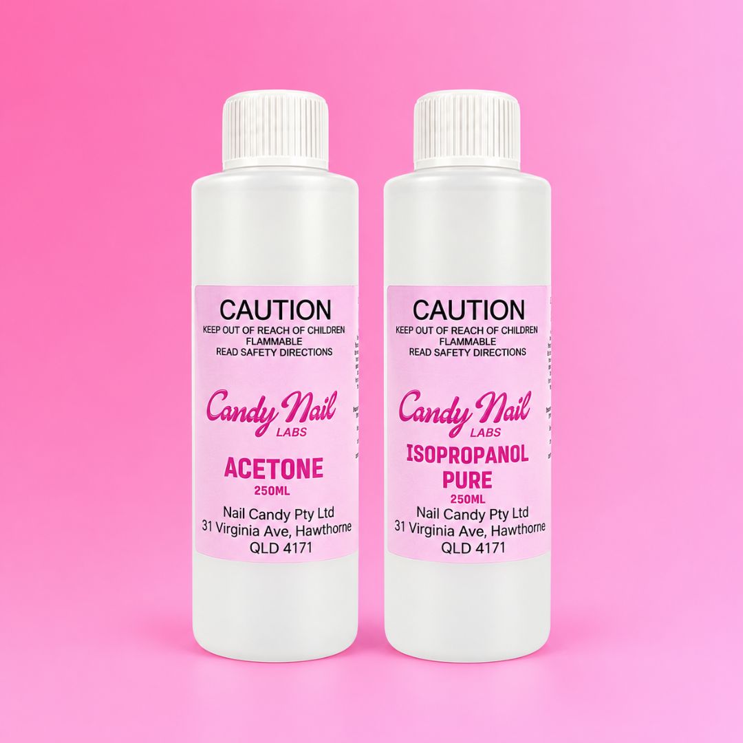 Candy Nail Labs Pure Acetone and Pure Isopropanol combo pack with two 250 mL bottles