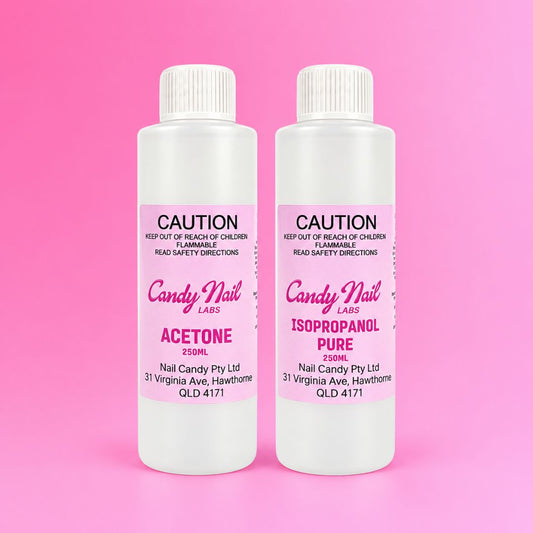 Candy Nail Labs Pure Acetone and Pure Isopropanol combo pack with two 250 mL bottles